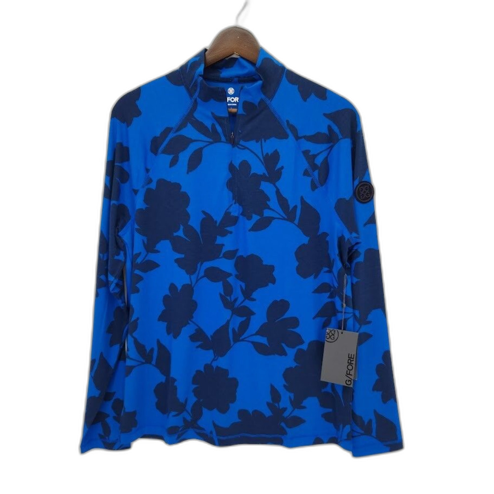 G/FORE Tonal Floral Luxe 1/4 Zip Golf Pullover Blue Mid Layer Racer Men’s Small